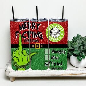 The Grinch Merry Fuc***** Christmas 20oz Tumbler With Metal Straw